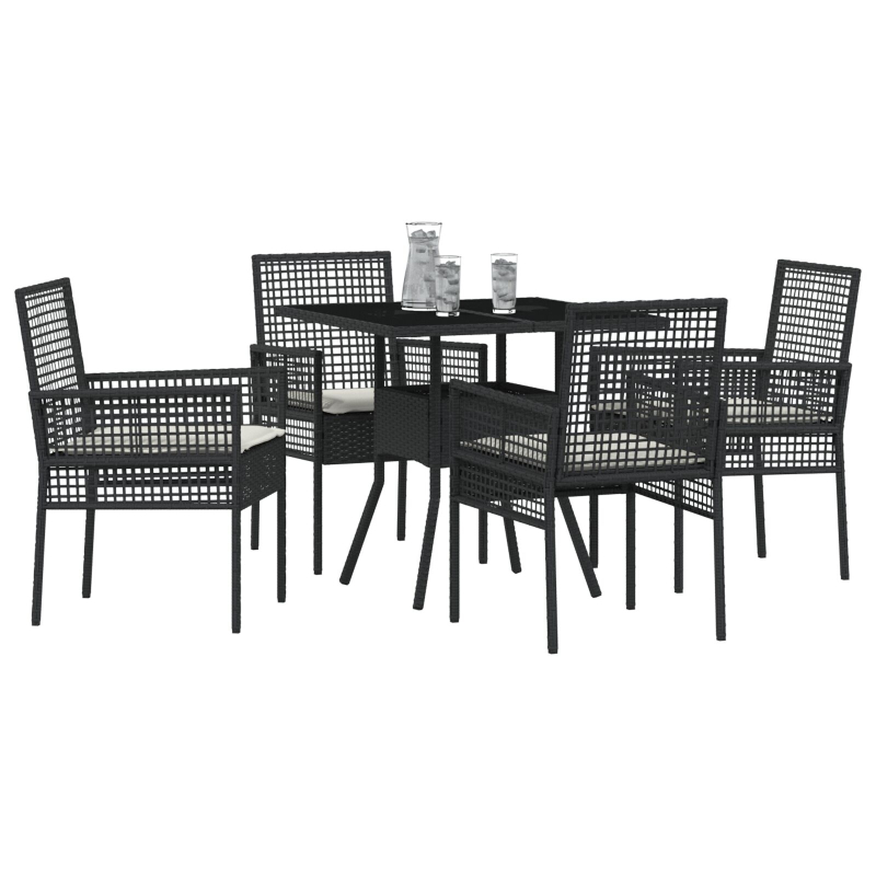 5-teiliges Garten Essgruppe Schwarz Poly-Rattan