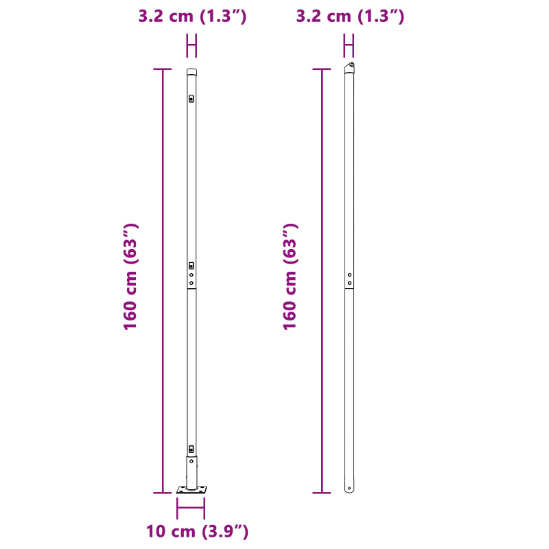Zaunpfosten Set von 52 Verzinkter Stahl 3,2 x 3,2 x 83,5 cm