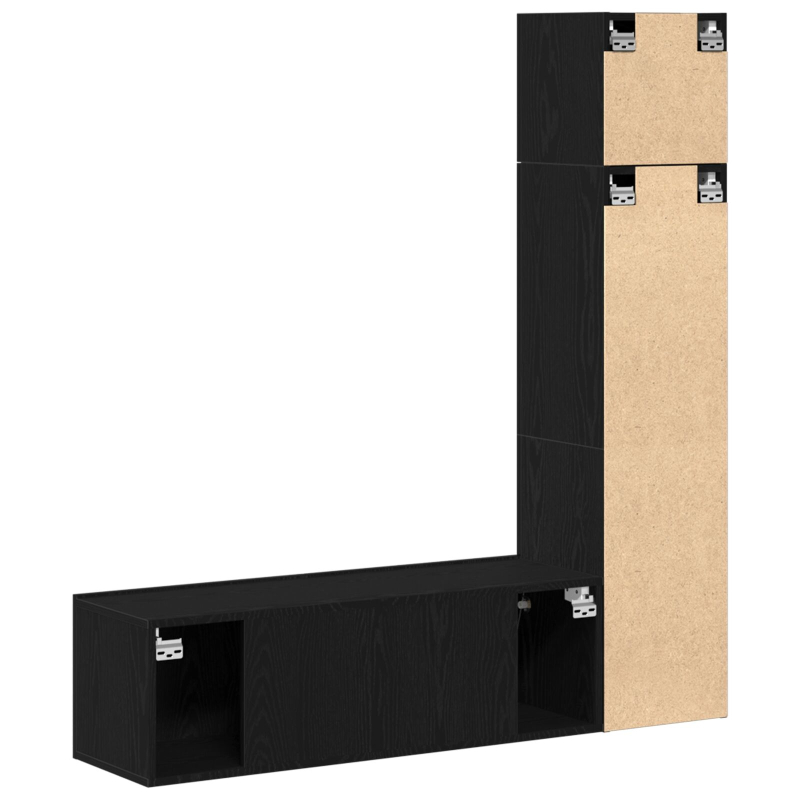 3-teiliges Wand-Montage TV-Schrank Set Schwarz Eichenholz Spanplatte