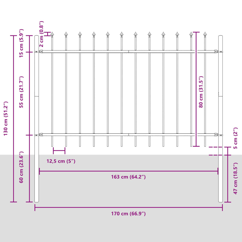 Gartenzaun mit Speer-Spitze Grau 15,3x0,8 m Stahl