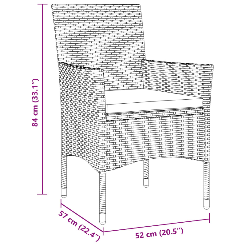 3-teiliges Garten-Ess-Set Grau Poly-Rattan