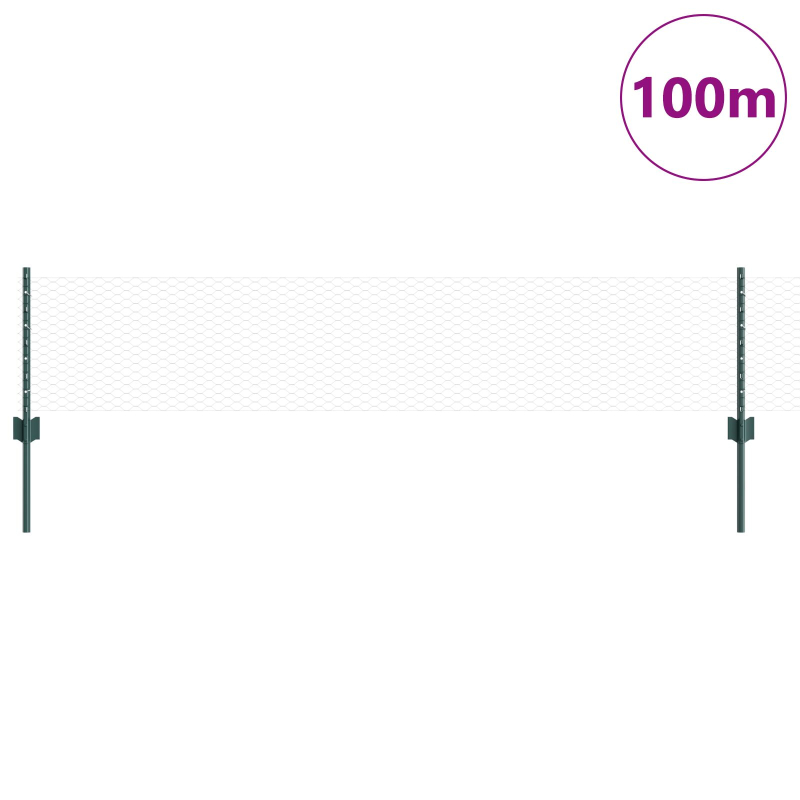 Zaunpfosten 11 Stück U-Kanal Grün 40 cm Stahl, Sechseckzaun Grün 0,4 x 100 m Stahl