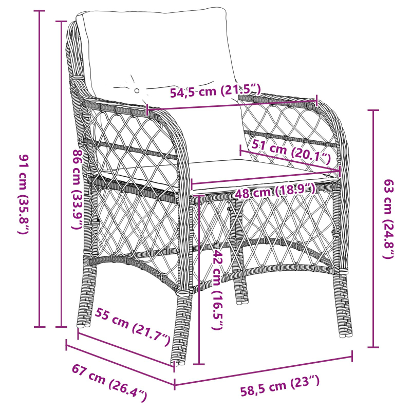 3-teiliges Garten-Ess-Set mit Kissen Schwarz Poly-Rattan