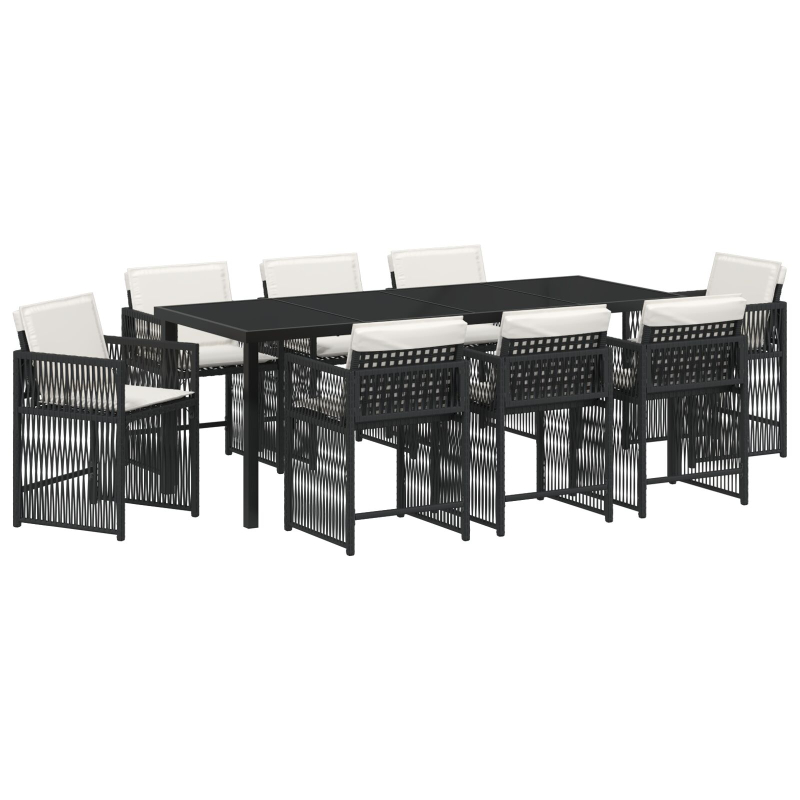 9-teiliges Garten Esszimmer Set mit Kissen in Schwarz aus Poly Rattan