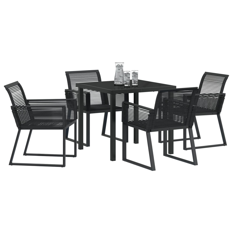 5-teiliges Garten-Essenset Schwarzes Poly-Rattan