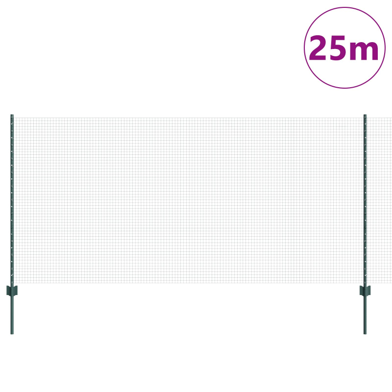 Geschweißter Drahtzaun mit 11 U Pfosten Grün 1,2x25 m Stahl