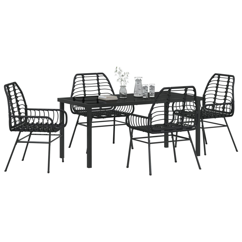 5-teiliges Gartentisch-Set Schwarz Poly Rattan