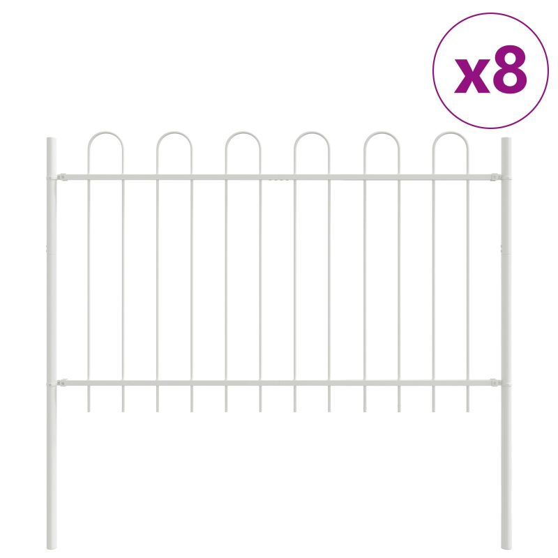 Gartenzaun mit Bogenoberseite Weiß 13,6x1,2 m Stahl