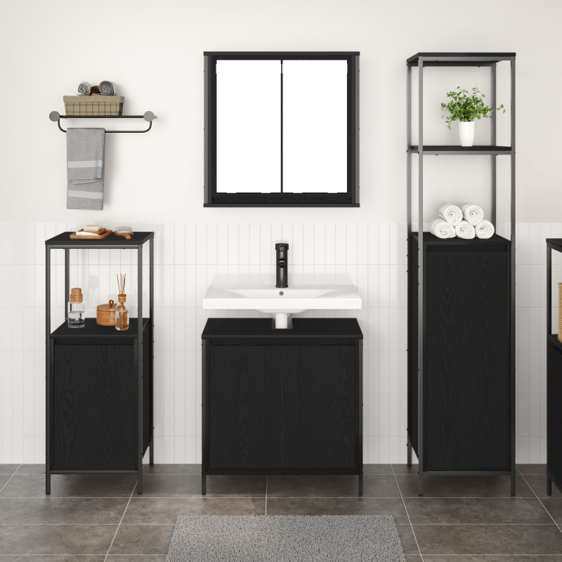 3-teilige Badezimmermöbel Set Schwarze Eiche Holzwerkstoff