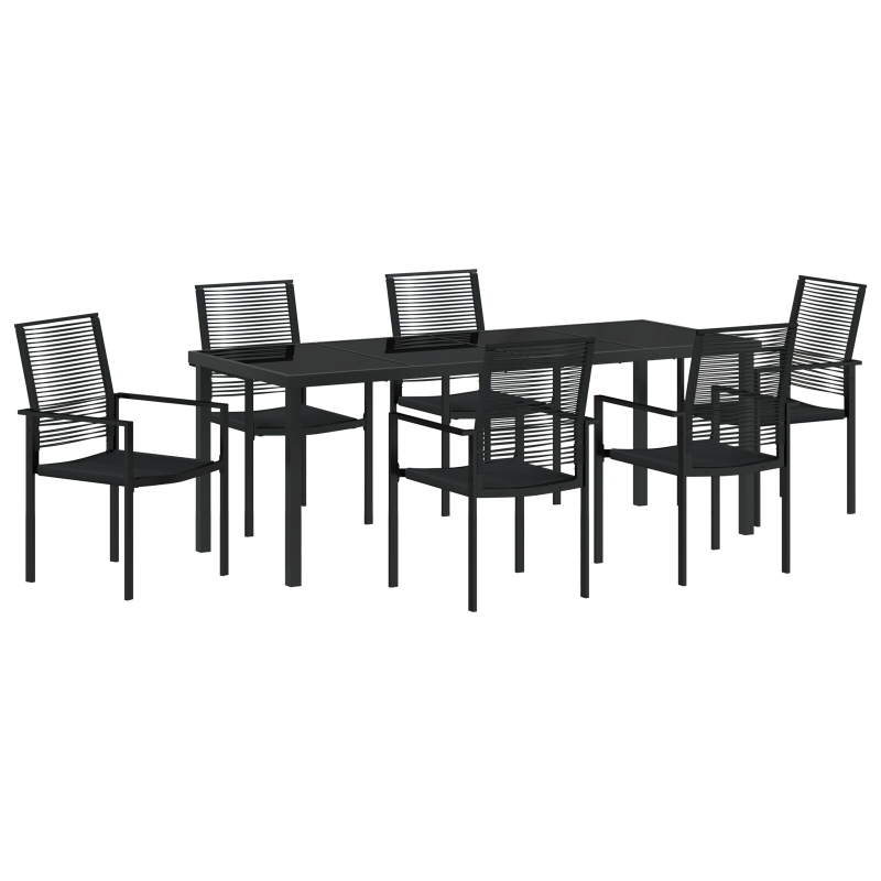 7-teilige Garten-Essgruppe Schwarz PVC Rattan