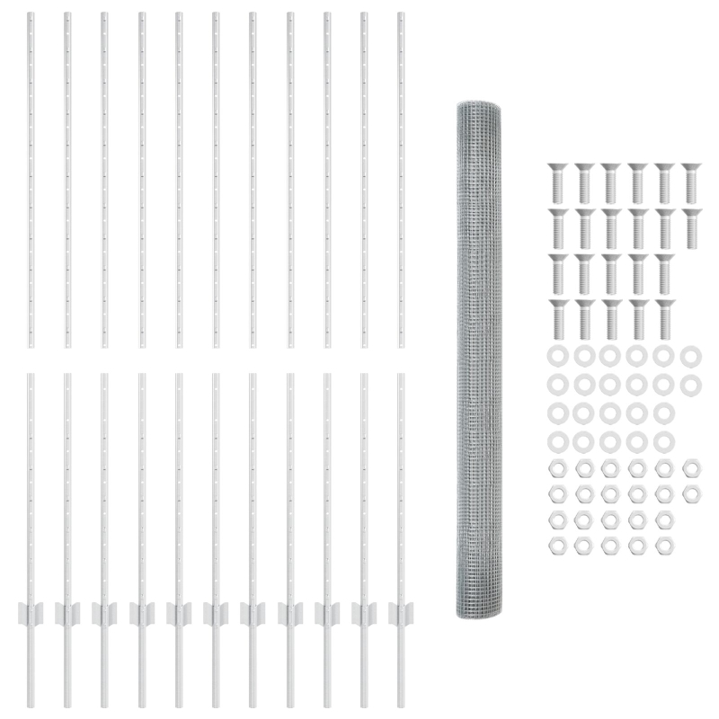 Schweissdrahtzaun mit 22 U-Posten Silbern 1,5x25 m Stahl