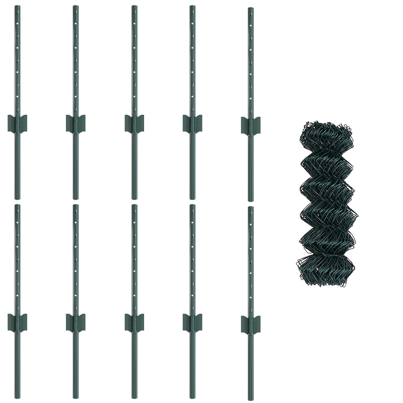 Kettengliedzaun mit 10 U-Posten Grün 0,4x10 m Stahl