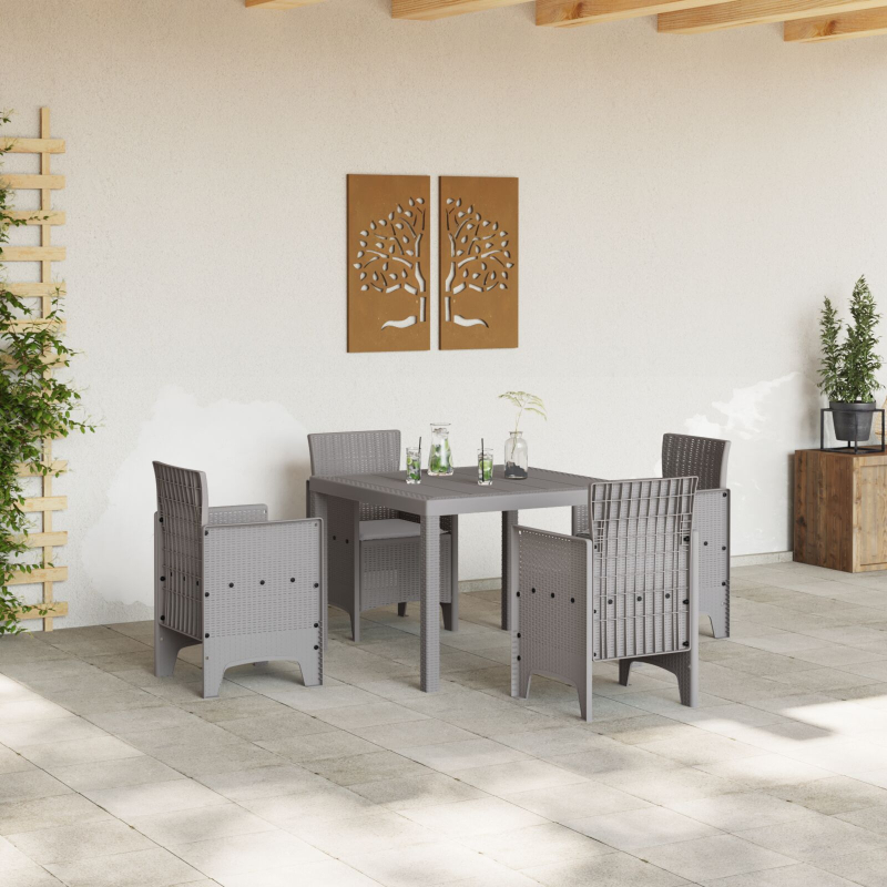 5-teiliges Garten Essgruppe mit Kissen Hellgrau Poly Rattan