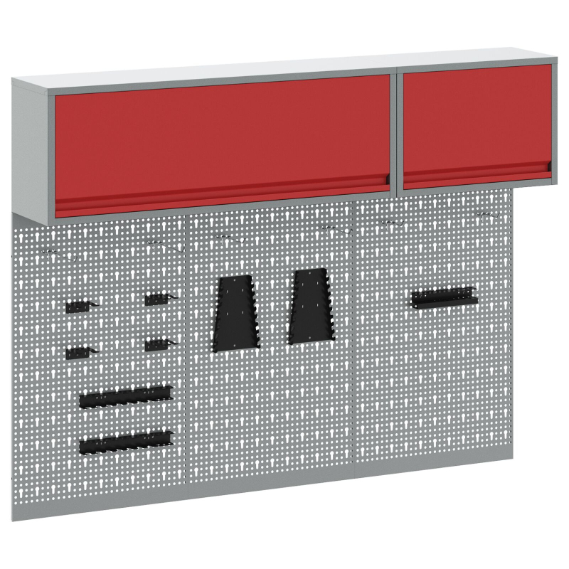 5-teiliges Werkzeugschrank- und Wandpaneel-Set aus rotem Metall