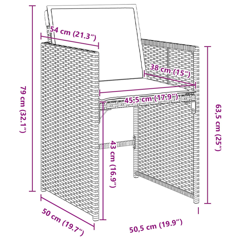 9-teiliges Garten-Ess-Set mit Kissen Braun Poly Rattan