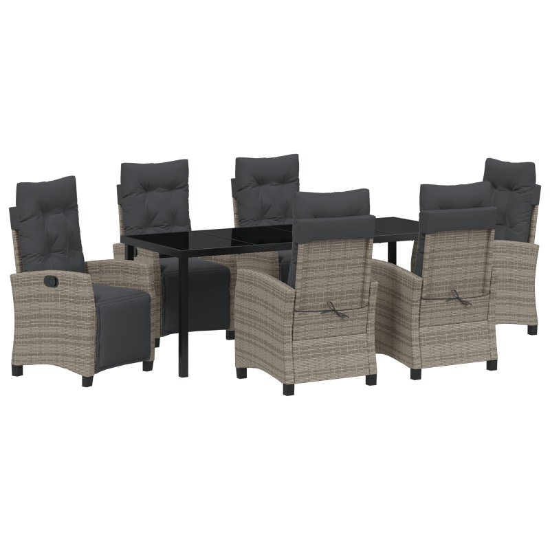 7-teiliges Garten-Dining-Set Grau Poly-Rattan