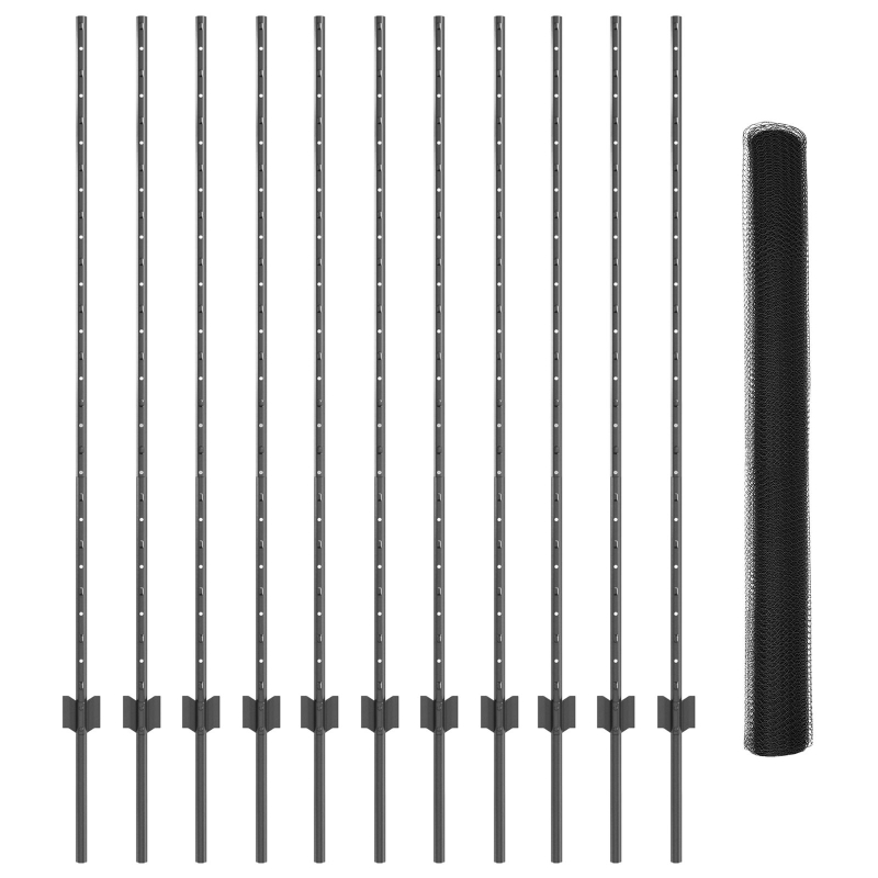 Zaunpfosten 22 Stück U-Kanal Grau 140 cm Stahl, Sechseckiger Zaun Grau 1,4x25 m Stahl