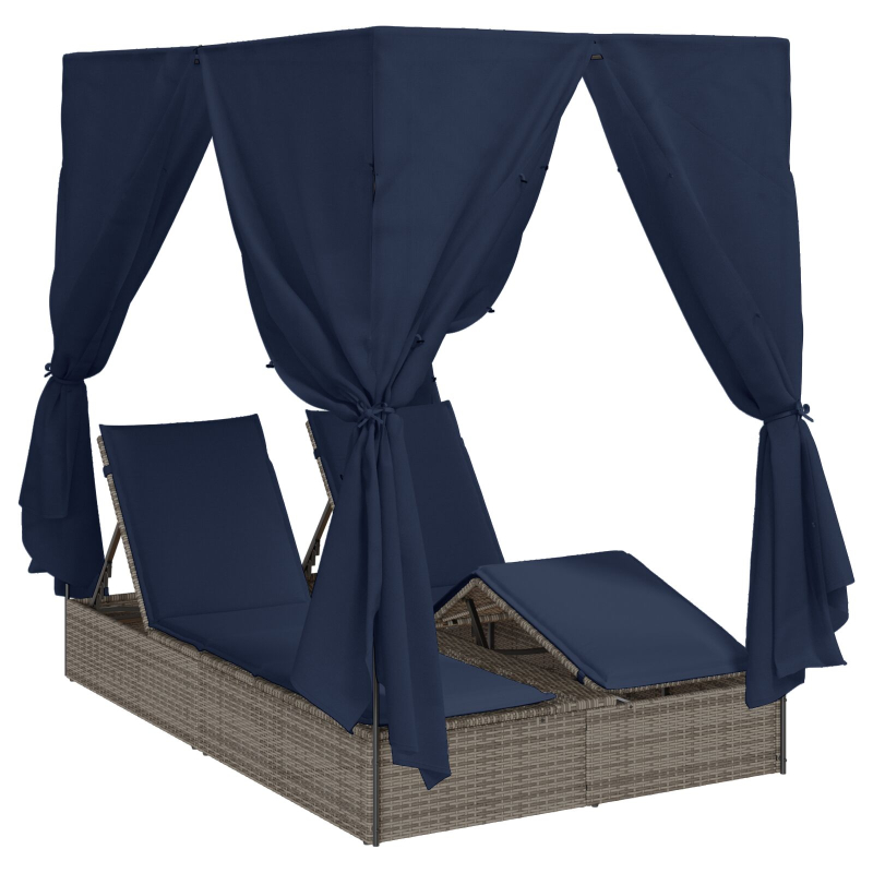 Doppelliege Set aus 2 Grau und Marineblau Rattan Groß