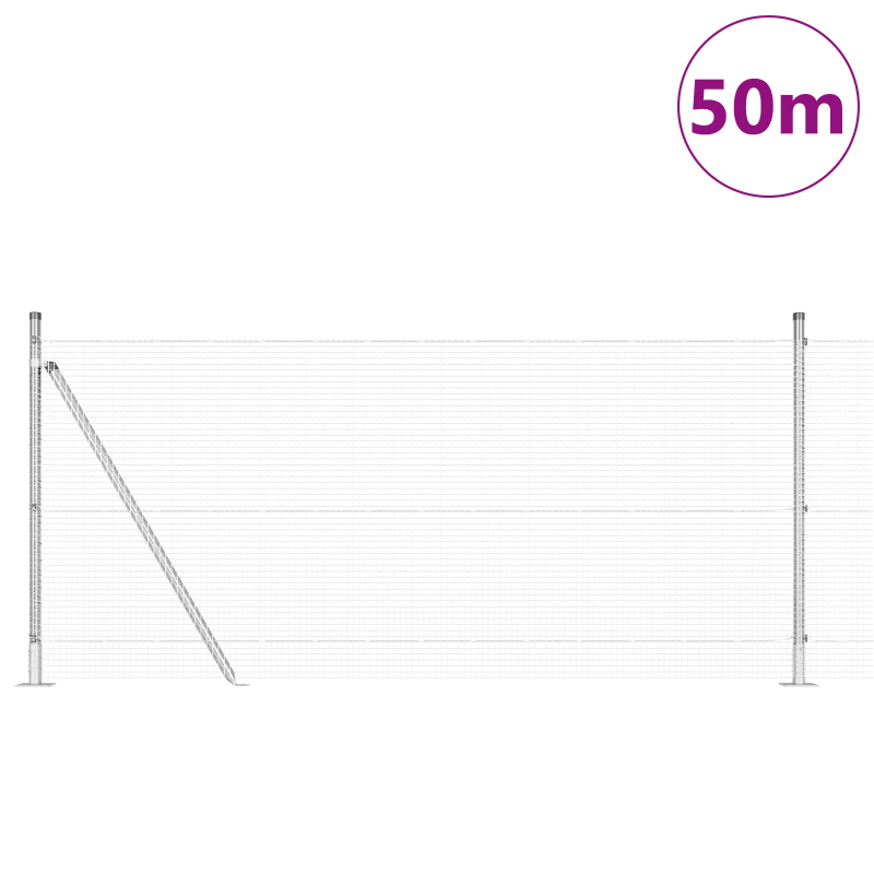 Geschweißter Drahtzaun mit 13 Flanschpfosten 1x50 m Galvanisierter Stahl