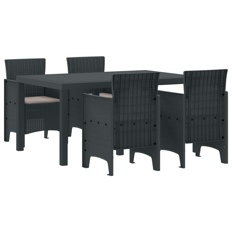5-teiliges Garten Essgruppe mit Kissen Anthrazit Poly Rattan