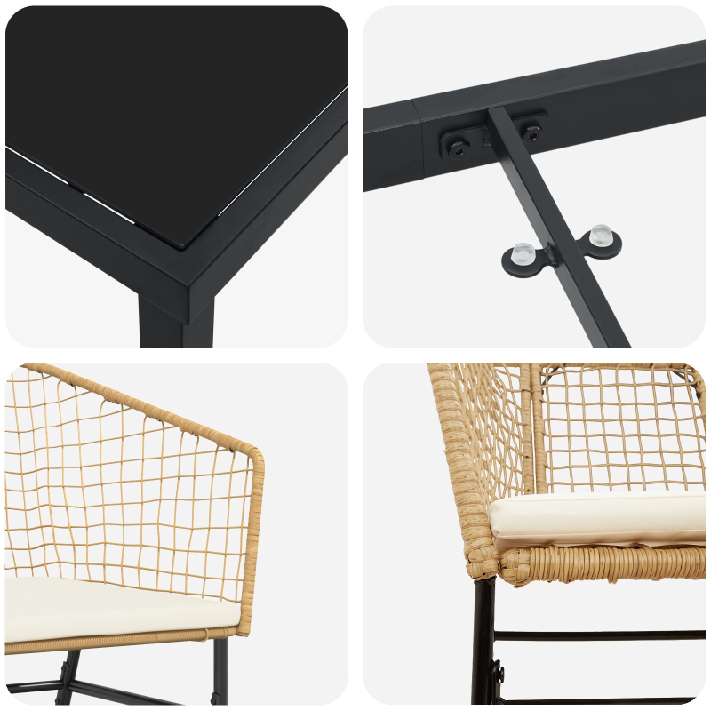 3-teiliges Garten-Essset mit Kissen Braun Poly-Rattan