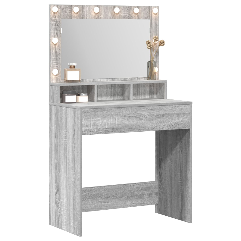 Schminktisch mit LED-Lichtern grau Sonoma 79x41x135 cm
