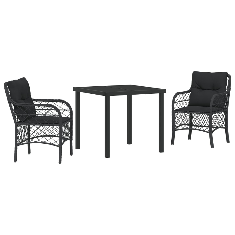 3-teiliges Garten-Ess-Set mit Kissen Schwarz Poly-Rattan