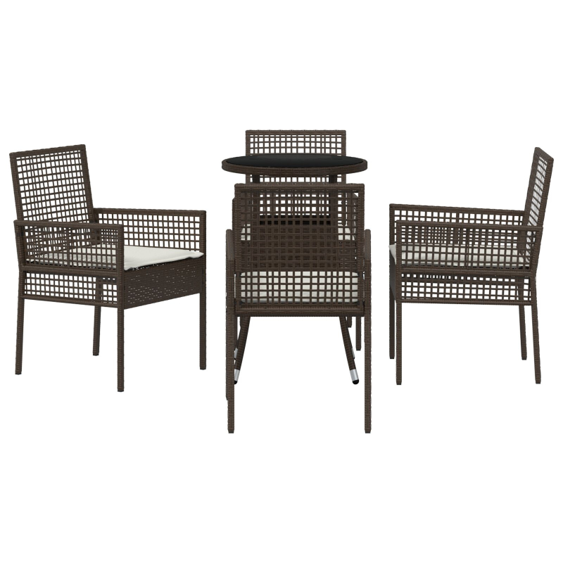 5-teilige Garten Essgruppe Braun Poly-Rattan