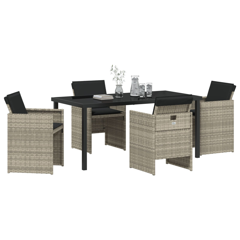 5-teiliges Garten Essset mit Kissen Hellgraues Poly Rattan