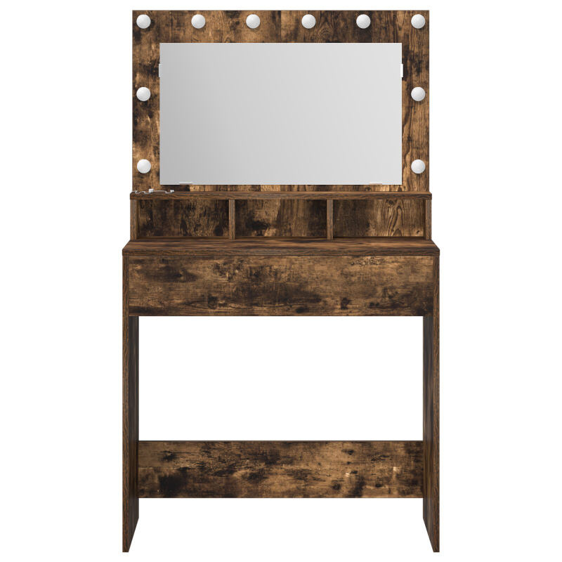 Schminktisch mit LED-Beleuchtung in Rauch-Eiche 79x41x135 cm