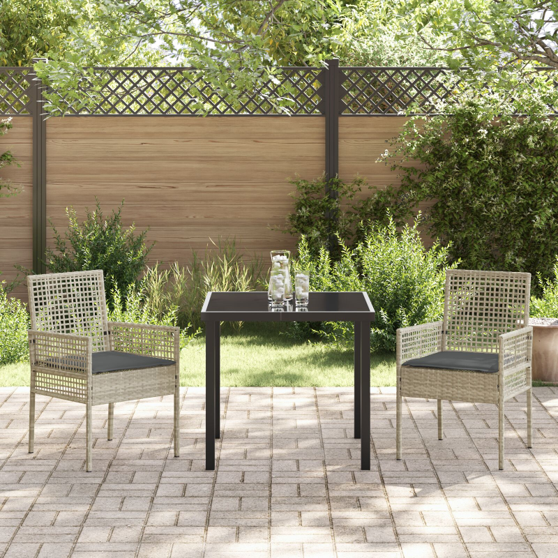 3-teilige Garten-Essgruppe mit Kissen Hellgrau Poly Rattan