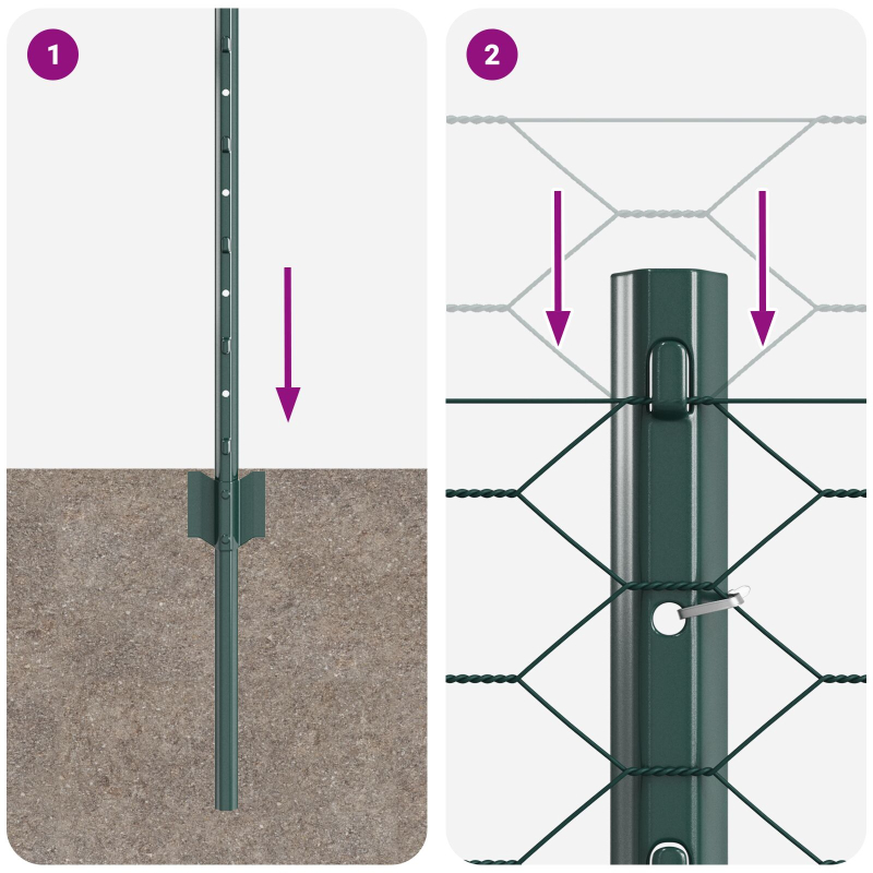 Zaunpfosten 11 Stück U-Profil Grün 60 cm Stahl, Sechseckzaun Grün 0,6 x 50 m Stahl