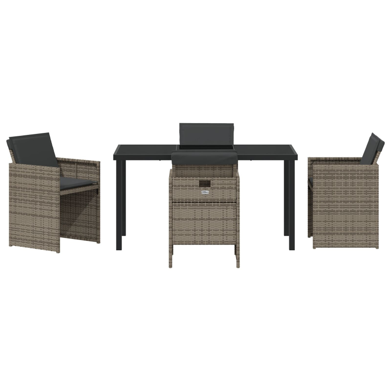 5-teiliges Garten-Essgruppen-Set mit Kissen Grau Poly Rattan