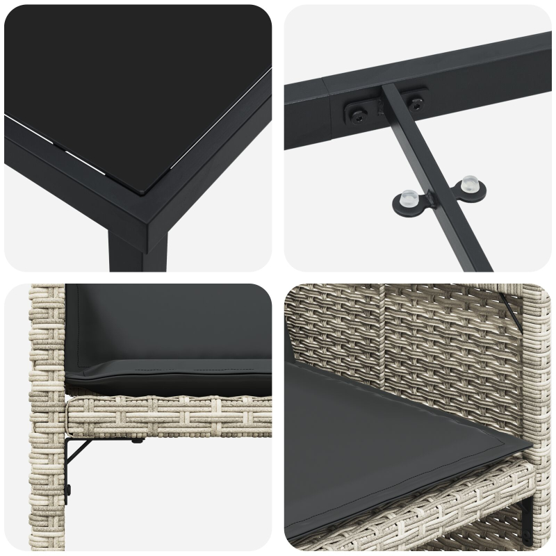 9-teiliges Garten-Essset mit Kissen Hellgrau Poly-Rattan