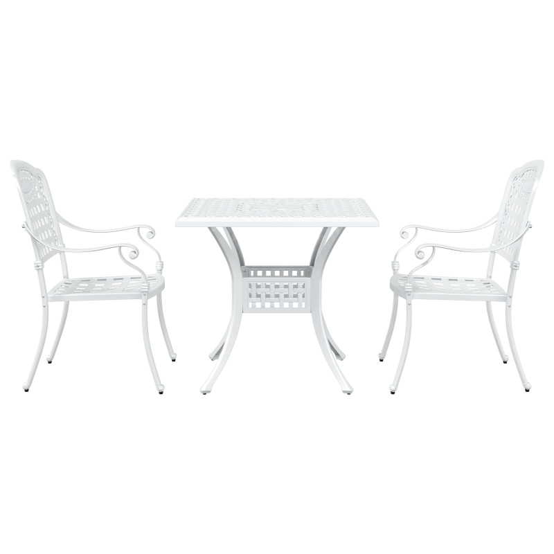 3-teiliges Garten Bistro Set Weiß aus Gusseisen
