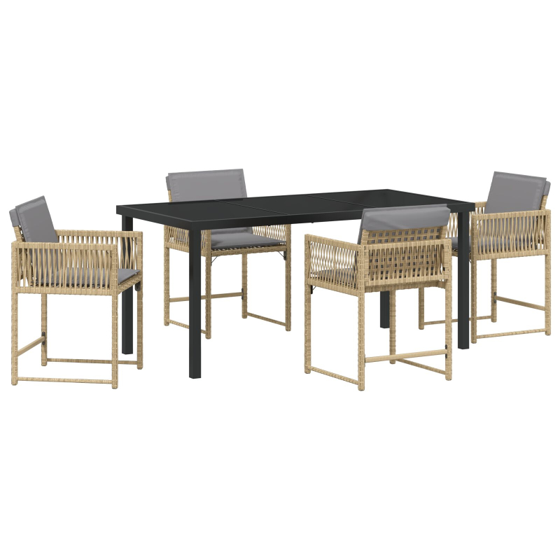 5-teiliges Garten-Essset mit Kissen in beige Poly-Rattan