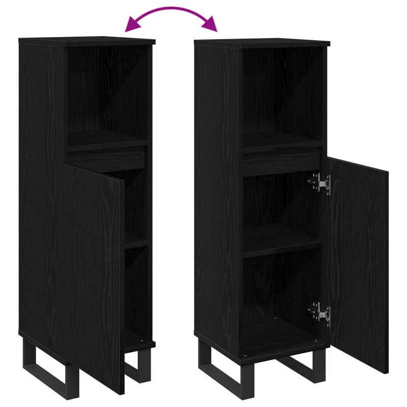 Badezimmer Schrank Schwarz Eiche 30x30x100 cm Holzwerkstoff