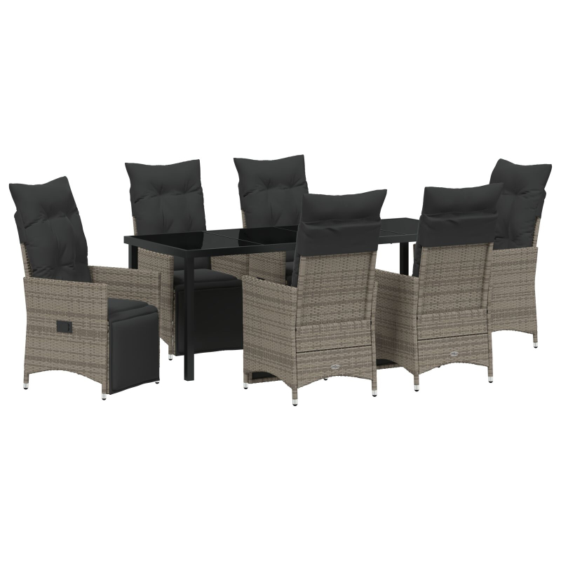 7-teiliges Garten-Dining-Set mit Kissen Grau Poly-Rattan