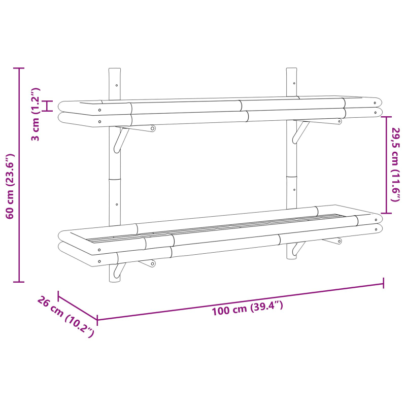 Wandregal 2-stufig 100x26x60 cm Bambus