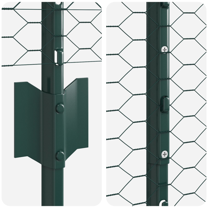 Zaunpfosten 11 Stück U-Kanal Grün 140 cm Stahl, Sechseckenzaun Grün 1,4x25 m Stahl