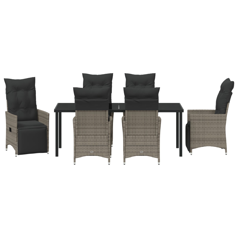 7-teiliges Garten-Dining-Set mit Kissen Grau Poly-Rattan
