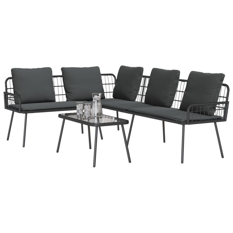 2-teiliges Garten-Sofa-Set mit Kissen Schwarz Poly Rattan