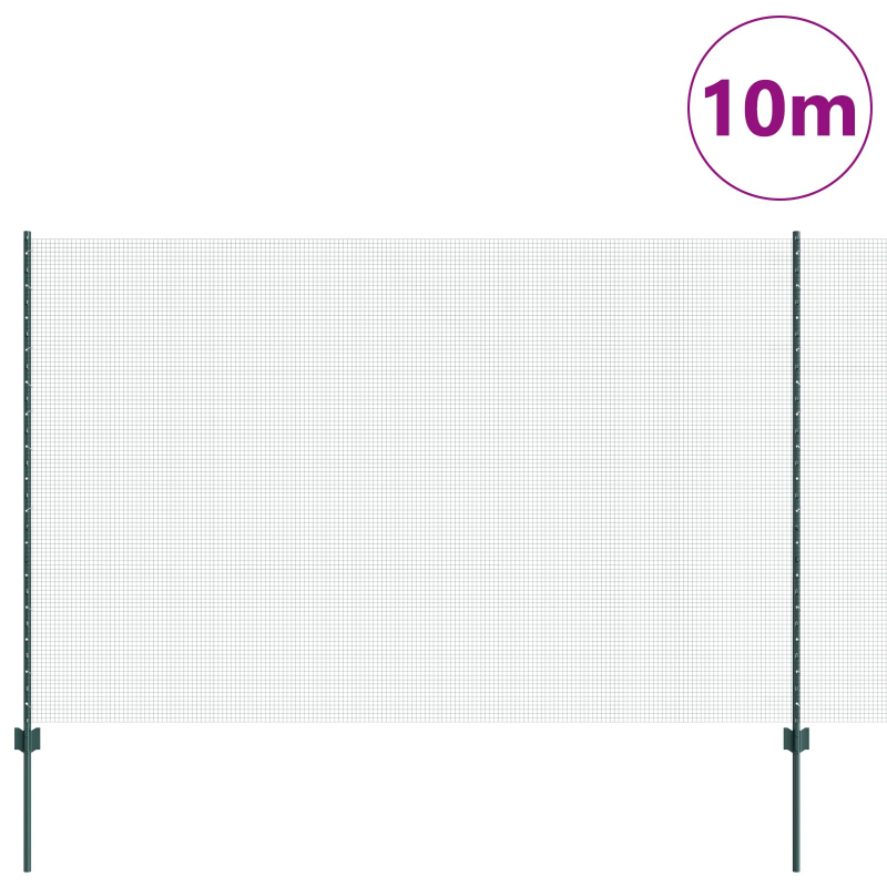 Schweissdrahtzaun mit 5 U-Posten Grün 1,6x10 m Stahl