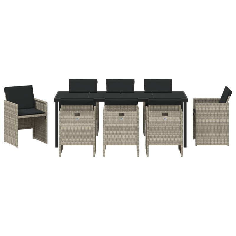 9-teiliges Garten Esstisch Set mit Kissen in Hellgrau aus Poly Rattan