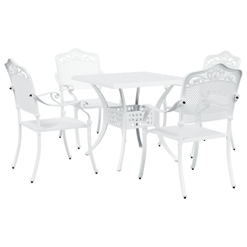 5-teiliges Garten-Ess-Set aus weißem Guss-Aluminium