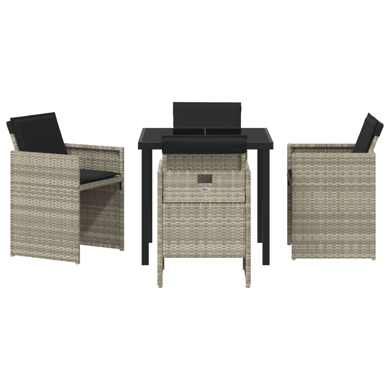 5-teiliges Garten-Essgruppen-Set mit Kissen, hellgrau, Poly-Rattan