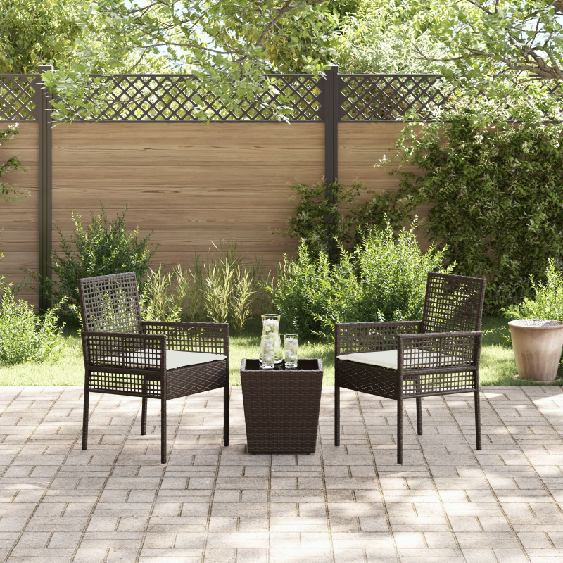 3-teiliges Garten Bistro Set mit Kissen Braun Poly Rattan