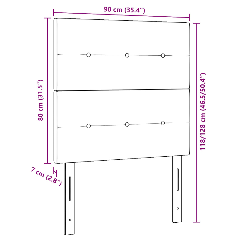 Kopfteil mit Knopfheftung Dunkelgrau 90 cm Stoff