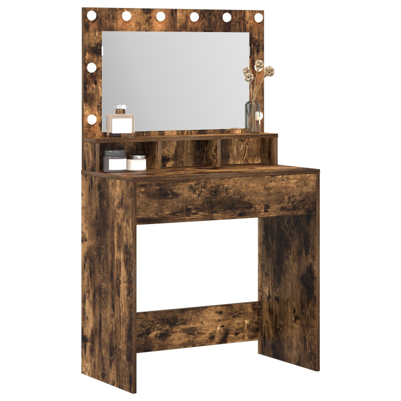 Schminktisch mit LED-Beleuchtung in Rauch-Eiche 79x41x135 cm