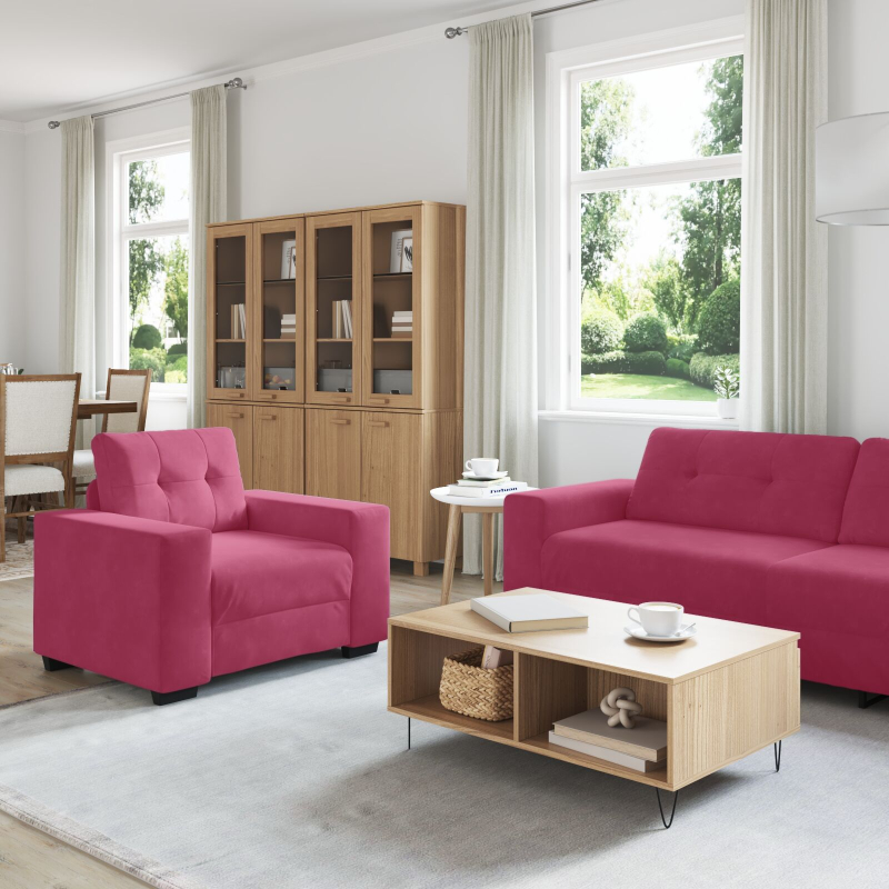 3-teiliges Sofaset mit Kissen Weinrot Samt